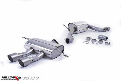 SSXSE151, Seat Leon Cupra R 2.0 TSI 265PS 2010-2012 Milltek, Cat-back system, Resonated (quieter). Requires SEAT Sport rear valance if fitting to non-Cupra R model (VAG part number: 1P0 071 061 A) Dual 100mm GT100 Polished, 3 inch, 76,2mm