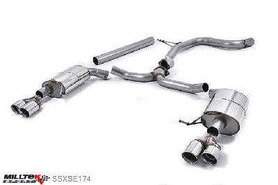 SSXSE174, Seat Leon ST Cupra 280 and 290 2.0 TSI (280 and 290PS) 2015- Milltek, Cat-back system, Non-resonated (louder). Quad Round Polished Tips. Twin 80mm GT80 Polished, 3 inch, 76,2mm
