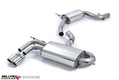 SSXVW266, VW Golf Mk5 GTi 2.0T FSI 2004-2009 Milltek, Cat-back system, Resonated (quieter) with smaller-volume rear silencer. Twin 80mm Jet, 2,75 inch, 69,85mm