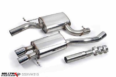 SSXVW315, VW Passat B6 1.8 TSI Saloon and Estate / Station Wagon 2005-2010 Milltek, Cat-back system, Smaller-volume centre silencer (louder) Twin 80mm GT80 Polished, 2,75 inch, 69,85mm