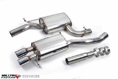 SSXVW268, VW Passat B6 2.0 TFSI Saloon and Estate / Station Wagon 2005-2010 Milltek, Cat-back system, Smaller-volume centre silencer (louder) Twin 80mm GT80 Polished, 2,75 inch, 69,85mm