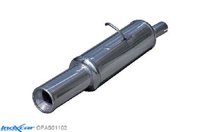 IX OPAS01102, Opel Astra F 1.4 (60PK) , 1 Ophangpunt, 1992-1996, Inoxcar Rear silencer 1X102mm Stainless steel, With E.E.C. homologation