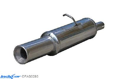 IX OPAS0280, Opel Astra F 1.4 (60PK) , 3 Ophangpunten, 1996-, Inoxcar Rear silencer 1X80mm Stainless steel, With E.E.C. homologation