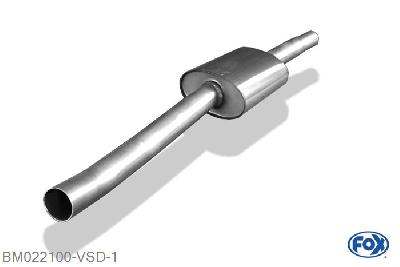 BM022100-VSD, BMW E46 316Ti/ 318 Ti 1.8l 85kW 2.0l 105kW, Voordemper enkele buis 63,5mm Buisdiameter Geheel RVS, Absortie demper, mooie diepe sound, Met E-keur