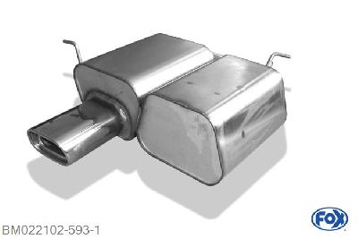 BM022102-593, BMW E46 316Ti/ 318Ti/ 325Ti 1.8l 85kW 2.0l 105kW, Einddemper met eindstuk 135x80mm  Type 53 63,5mm Buisdiameter Geheel RVS, Absortie demper, mooie diepe sound, Met E-keur