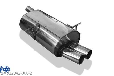 BM022042-008, BMW E46 320/ 323/ 328 2.0l 110kW 2.5l 125kW 2.8l 142kW, Einddemper enkele buis op original MSD - 2x76mm  Type 10 63,5mm Buisdiameter Geheel RVS, Absortie demper, mooie diepe sound, Met E-keur
