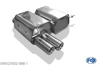 BM023002-068, BMW E90 318i/ 320i 2.0l 95/110kW, Einddemper met eindstuk 2x76mm  Type 13 63,5mm Buisdiameter Geheel RVS, Absortie demper, mooie diepe sound, Teilegutachten (eintragungspflichtig)