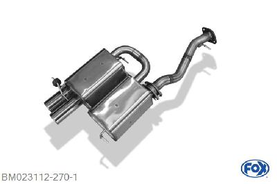 BM023112-270, BMW E90/91 - 325i 3.0l 160kW N53, Einddemper met eindstuk 2x80mm  Type 24 63,5mm Buisdiameter Geheel RVS, Absortie demper, mooie diepe sound, Teilegutachten (eintragungspflichtig)