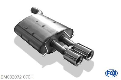 BM032072-070, BMW E60/E61 535d 3.0l D 200/210kW, Einddemper met eindstuk 2x80mm  Type 13 76mm Buisdiameter Geheel RVS, Absortie demper, mooie diepe sound, Met E-keur