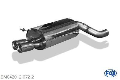 BM042012-072, BMW E65 735i/ 745i 3.6l 200kW 4.4l 245kW, Einddemper met eindstuk 2x90mm  Type 13 Geheel RVS, Absortie demper, mooie diepe sound, Met E-keur