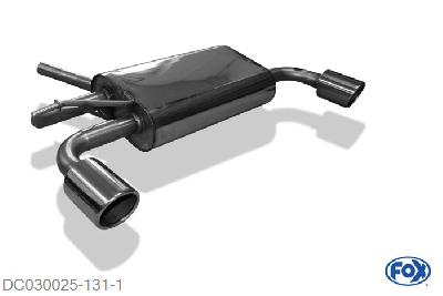 DC030025-131, Dacia Duster 4x4 1.6l 77kW (noch nicht gepruft) 1.5l D 66/79/81kW, Einddemper met uitgang rechts/links - 1x90mm  Type 16 rechts/links 45mm Buisdiameter Geheel RVS, Absortie demper, mooie diepe sound, Met E-keur