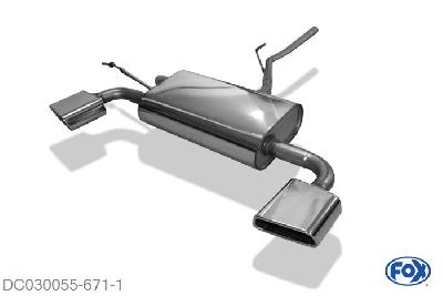 DC030055-671, Dacia Duster 4x4 Facelift 1.2l 92kW 1.6l 77/84kW 1.5l D 63/66/79/80kW, Einddemper met uitgang rechts/links - 145x65mm  Type 59 rechts/links 45mm Buisdiameter Geheel RVS, Absortie demper, mooie diepe sound, Met E-keur
