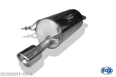 DC020011-151, Dacia Sandero 1.4l 55kW 1.6l 65kW, Einddemper met eindstuk 1x90mm  Type 17 45mm Buisdiameter Geheel RVS, Absortie demper, mooie diepe sound, Met E-keur