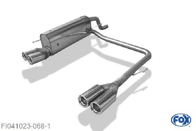 FI041023-068, Fiat Grande Punto 199 - Benzin 1.2l 48kW 1.4l 57/70/88kW, Einddemper met uitgang rechts/links - 2x76mm  Type 13 rechts/links 45mm Buisdiameter Geheel RVS, Absortie demper, mooie diepe sound, Met E-keur