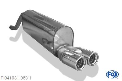 FI041031-068, Fiat Grande Punto 199 - Diesel 1.3l D 55/66kW 1.9l D 88/96kW, Einddemper met eindstuk 2x76mm  Type 13 45mm Buisdiameter Geheel RVS, Absortie demper, mooie diepe sound, Met E-keur