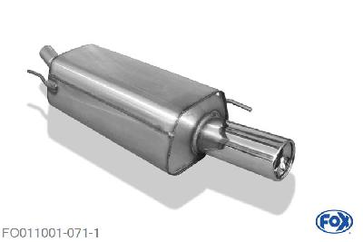 FO011001-071, Ford Fiesta JAS/ JBS 1.3l 37/44/55kW 1.8l D 44kW, Einddemper met eindstuk 1x90mm  Type 13 Geheel RVS, Absortie demper, mooie diepe sound, Met E-keur