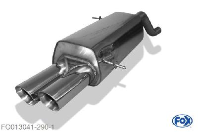 FO013041-290, Ford Fiesta VII/ Fiesta VII Sport 1.6l 99kW, Einddemper met eindstuk 2x80mm  Type 25 55mm Buisdiameter Geheel RVS, Absortie demper, mooie diepe sound, Met E-keur