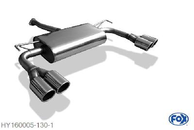 HY160005-130, Hyundai ix35 1.6l 99kW 2.0l 120kW 1.7l D 85kW 2.0l D 100/135kW, Einddemper met uitgang rechts/links - 2x80mm  Type 16 rechts/links 55mm Buisdiameter Geheel RVS, Absortie demper, mooie diepe sound, Met E-keur
