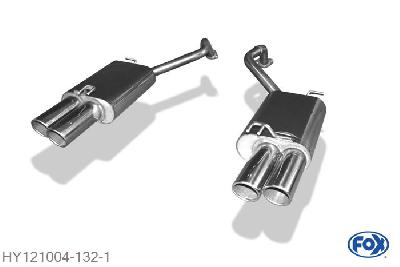 HY121004-132, Hyundai Santa Fe 4x4 - CM 2.2l D 102/110/114kW, Einddemper rechts/links - 2x90mm  Type 16 rechts/links 2x50mm Buisdiameter Geheel RVS, Absortie demper, mooie diepe sound, Met E-keur
