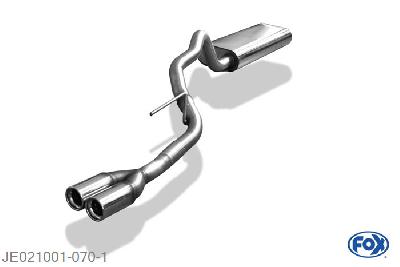 JE021001-070, Jeep Grand Cherokee Typ WJ/WG 4.0l 140kW 4.7l 162/164kW 3.1l TD 103kW, Einddemper met eindstuk 2x80mm  Type 13 Geheel RVS, Absortie demper, mooie diepe sound, Met E-keur