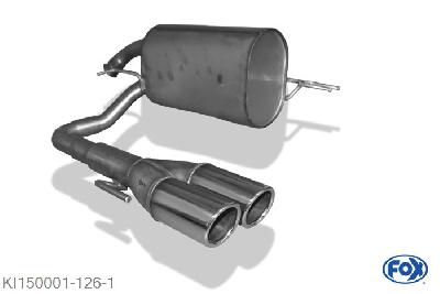 KI150001-126, Kia Picanto - BA 1.1l 45/48kW, Einddemper met midden uitgang - 2x70mm  Type 16 Geheel RVS, Absortie demper, mooie diepe sound, Met E-keur