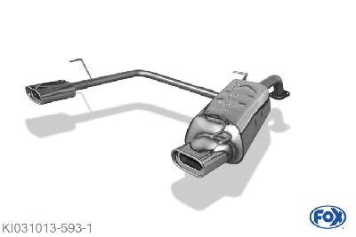 KI031013-593, Kia Rio II 1.4l 71kW 1.5l 81kW 1.6l 82kW, Einddemper met uitgang rechts/links - 135x80mm  Type 53 rechts/links 50mm Buisdiameter Geheel RVS, Absortie demper, mooie diepe sound, Met E-keur