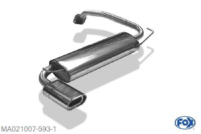 MA021007-593, Mazda 323F/323C Typ BA 1.3l 54kW 1.5l 65kW, Einddemper quer - 135x80mm  Type 53 45mm Buisdiameter Geheel RVS, Absortie demper, mooie diepe sound, Met E-keur