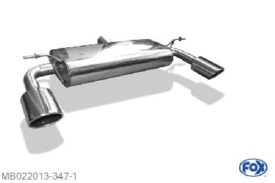 MB022013-347, Mercedes A-Klasse 176 - 4-matic 2.0l 135/155/160kW, Einddemper met uitgang rechts/links - 115x85mm  Type 32 rechts/links 63,5mm Buisdiameter Geheel RVS, Absortie demper, mooie diepe sound, Met E-keur