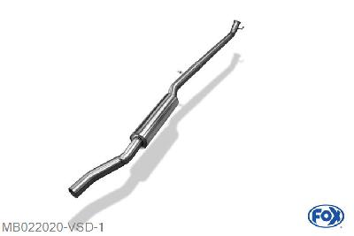 MB022020-VSD, Mercedes A-Klasse A250 - 176 4-matic 2.0l 155kW, Voordemper 63,5mm Buisdiameter Geheel RVS, Absortie demper, mooie diepe sound, ECE-certification
