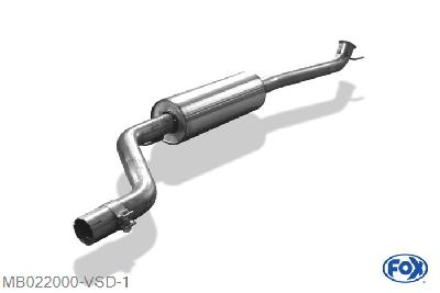 MB022000-VSD, Mercedes A-Klasse W176 1.6l 90/115kW 2.0l 135/155/160kW, Voordemper 63,5mm Buisdiameter Geheel RVS, Absortie demper, mooie diepe sound, Met E-keur