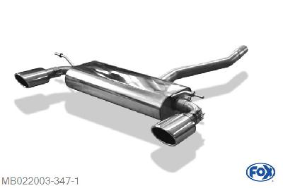 MB022003-347, Mercedes A-Klasse W176 1.6l 90/115kW 2.0l 135/155/160kW, Einddemper met uitgang rechts/links - 115x85mm  Type 32 rechts/links 63,5mm Buisdiameter Geheel RVS, Absortie demper, mooie diepe sound, Met E-keur
