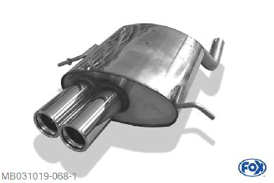 MB031019-068, Mercedes C-Klasse Sportcoupe CL203 1.8l 105kW 2.0l 95/120kW 2.3l 145kW, Einddemper met eindstuk 2x76mm  Type 13 55mm Buisdiameter Geheel RVS, Absortie demper, mooie diepe sound, Met E-keur