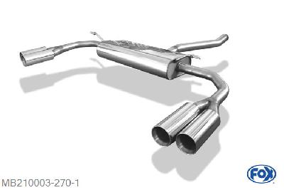 MB210003-270, Mercedes CLA - C117 1.6l 90/115kW 2.0l 155kW, Einddemper met uitgang rechts/links - 2x80mm  Type 24 rechts/links 63,5mm Buisdiameter Geheel RVS, Absortie demper, mooie diepe sound, Met E-keur