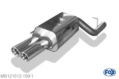 MB121012-150, Mercedes CLK Typ 209 1.8l K 120/125kW 2.6l 125kW 3.0l 170kW 3.2l 160kW 3.5l 200kW 5.0l 225kW 2.7l CDI 125kW 3.0l CDI 165kW, Einddemper einseitig O70mm - 2x80mm  Type 17 Geheel RVS, Absortie demper, mooie diepe sound, Teilegutachten (eintragungspflichtig)