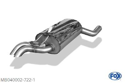 MB040002-722, Mercedes E-Klasse W124 Stufenheck 4.2l 205kW 5.0l 235kW, Einddemper O70mm - 2x55mm  Type 28 (Dieseloptik - von hinten nicht sichtbar) 70mm Buisdiameter Geheel RVS, Absortie demper, mooie diepe sound, Met E-keur