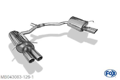 MB043083-126, Mercedes E-Klasse Cabrio A207 4 Zylinder 1.8l 135/150kW 2.2l CDI 125/150kW, Einddemper rechts/links -  2x70mm  Type 16 rechts/links 55mm Buisdiameter Geheel RVS, Absortie demper, mooie diepe sound, Met E-keur