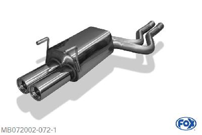 MB072002-072, Mercedes S-Klasse W140/ C140 4.2l 205/210kW 5.0l 235/240kW 6.0l 290/300kW, Einddemper met eindstuk 2x90mm  Type 13 Geheel RVS, Absortie demper, mooie diepe sound, Zonder goedkeuring