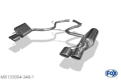 MB133084-348, Mercedes SL Typ 230 3.5l 200kW 5.5l 285kW, Einddemper rechts/links - 2x115x85mm  Type 32 rechts/links - half systeem vanaf Kat 50mm Buisdiameter Geheel RVS, Absortie demper, mooie diepe sound, Met E-keur