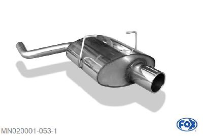 MN020001-053, Mini One/ Cooper R50 1.3l 70kW 1.6l 66/85/88kW, Einddemper met eindstuk 1x100mm  Type 12 50mm Buisdiameter Geheel RVS, Absortie demper, mooie diepe sound, Met E-keur