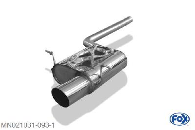 MN021031-093, Mini Cooper R56 1.6l 88kW, Einddemper met eindstuk 1x100mm  Type 14 55mm Buisdiameter Geheel RVS, Absortie demper, mooie diepe sound, Met E-keur