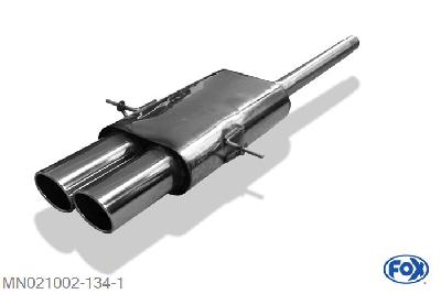 MN021002-134, Mini Cooper S R56 1.6l 128kW, Einddemper met midden uitgang - 2x100mm  Type 16 63,5mm Buisdiameter Geheel RVS, Absortie demper, mooie diepe sound, EG-Gutachten (eintragunsgfrei)