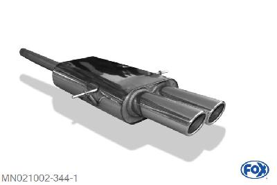 MN021002-344, Mini Cooper S R56 1.6l 128kW, Einddemper met midden uitgang - 2x88x74mm  Type 32 63,5mm Buisdiameter Geheel RVS, Absortie demper, mooie diepe sound, EG-Gutachten (eintragunsgfrei)