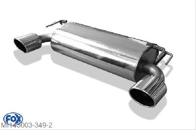 MI143003-349, Mitsubishi Lancer Evolution X 2.0l 217kW, Einddemper met uitgang rechts/links - 1x129x106mm  Type 32 rechts/links 70mm Buisdiameter Geheel RVS, Absortie demper, mooie diepe sound, Met E-keur