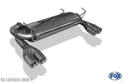 NI180005-068, Nissan 350Z 3.5l 206/221/230kW, Einddemper met uitgang O70mm rechts/links  - 2x76mm  Type 13 rechts/links 70mm Buisdiameter Geheel RVS, Absortie demper, mooie diepe sound, Met E-keur