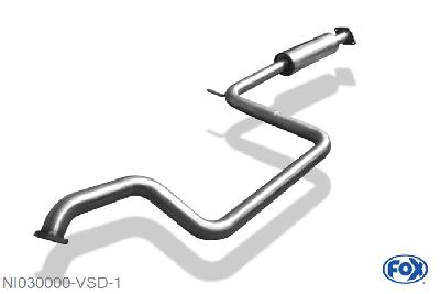NI030000-VSD, Nissan Almera Typ N15 Hatchback 1.4l 55/64kW 1.6l 66/73kW 2.0l 105kW 2.0l D 55kW, Voordemper 50mm Buisdiameter Geheel RVS, Absortie demper, mooie diepe sound, Teilegutachten (eintragungspflichtig)