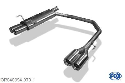 OP040094-070, Opel Astra F-CC 1.4l 44/66/85kW 1.6l 52/55/60/66/74kW 1.8l 66/85/92kW 2.0l 85/100/110kW, Einddemper met uitgang rechts/links 3-punts ophanging   - 2x80mm  Type 13 rechts/links Geheel RVS, Absortie demper, mooie diepe sound, Teilegutachten (eintragungspflichtig)