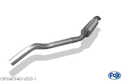 OP040140-VSD, Opel Astra F-CC 1.4l 44/66/85kW 1.6l 52/55/60/66/74kW 1.8l 66/85/92kW 2.0l 85/100/110kW 1.5l D 53kW 1.6l D 40kW, Voordemper O63,5mm 63,5mm Buisdiameter Geheel RVS, Absortie demper, mooie diepe sound, Met E-keur