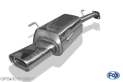 OP041012-593, Opel Astra G Caravan 1.4l 66kW 1.6l 55/62/74/76kW 1.8l 85/92kW 2.0l 100kW 2.2l 108kW 1.7l TD 50kW 1.7l TDI 55kW 2.0l DI 60kW 2.0l TD 74kW 2.2 DTi 92kW, Einddemper met eindstuk 135x80mm  Type 53 Geheel RVS, Absortie demper, mooie diepe sound, Met E-keur