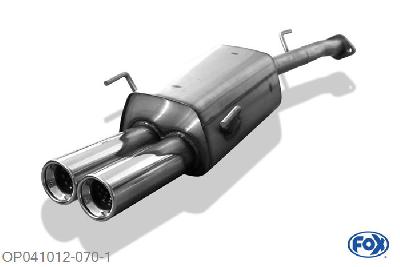 OP041012-070, Opel Astra G Caravan 1.4l 66kW 1.6l 55/62/74/76kW 1.8l 85/92kW 2.0l 100kW 2.2l 108kW 1.7l TD 50kW 1.7l TDI 55kW 2.0l DI 60kW 2.0l TD 74kW 2.2 DTi 92kW, Einddemper met eindstuk 2x80mm  Type 13 50mm Buisdiameter Geheel RVS, Absortie demper, mooie diepe sound, Met E-keur