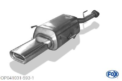 OP041031-593, Opel Astra G Coupe 1.8l 85/92kW 2.2l 108kW, Einddemper enkele buis passend op original VSD - 135x80mm  Type 53 50mm Buisdiameter Geheel RVS, Absortie demper, mooie diepe sound, Met E-keur